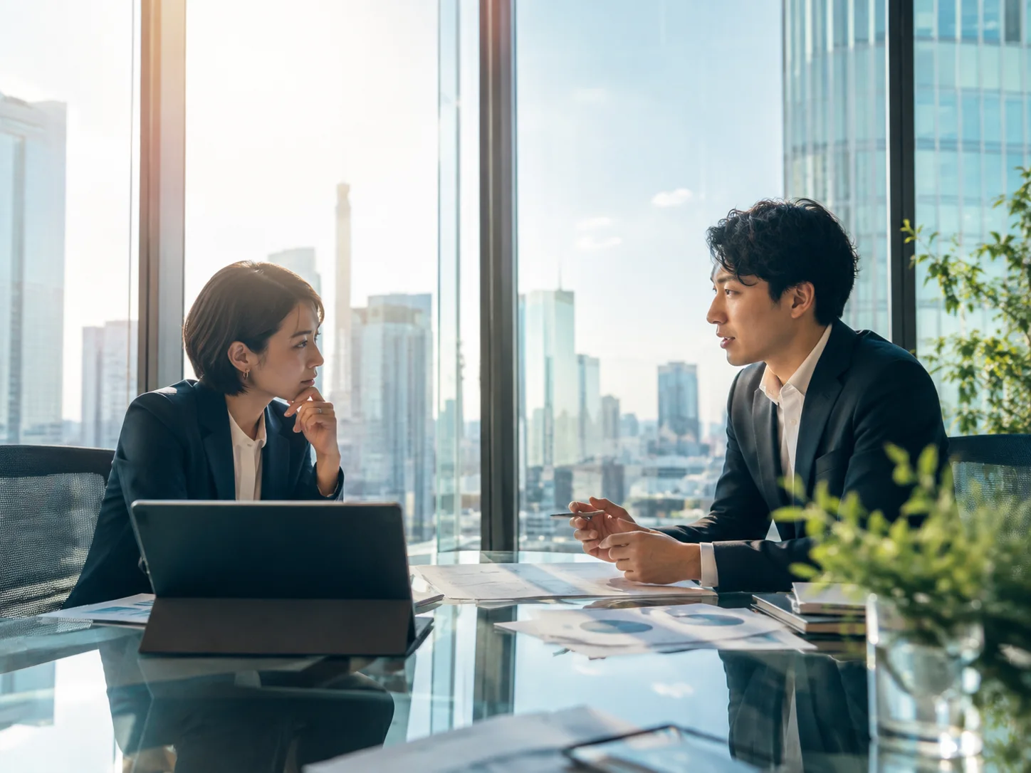 経営課題について話し合う日本人ビジネスパーソン