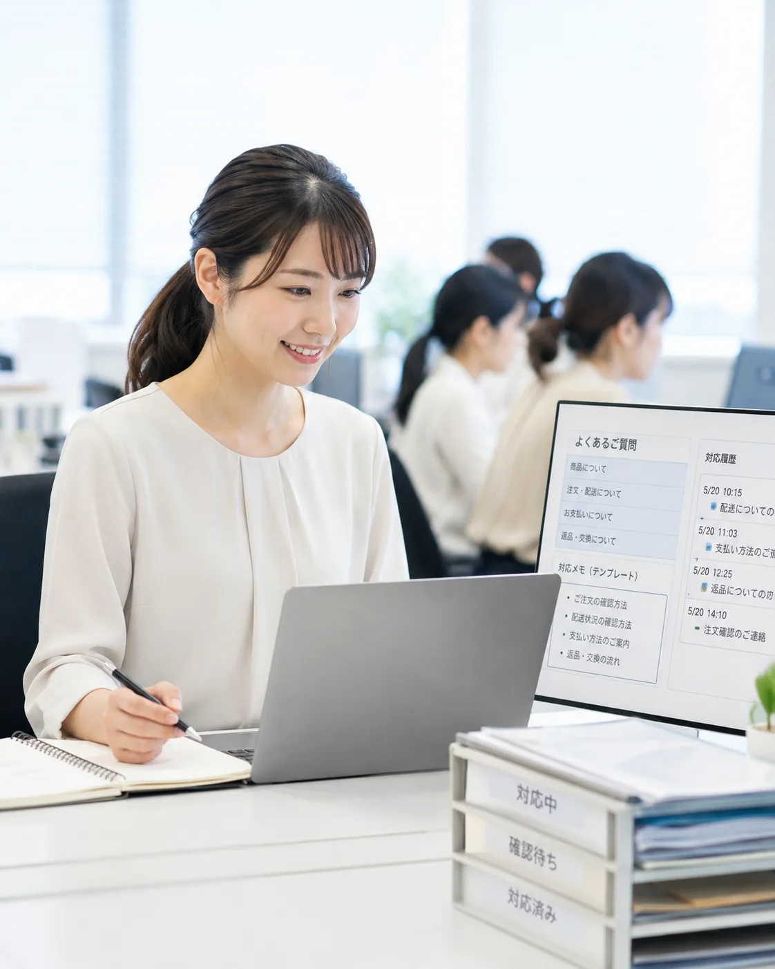 問い合わせ対応を整理する日本人スタッフ
